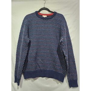 GAP Lambswool Holiday Fair Isle Sweater Navy Red Green Dots Large Festive